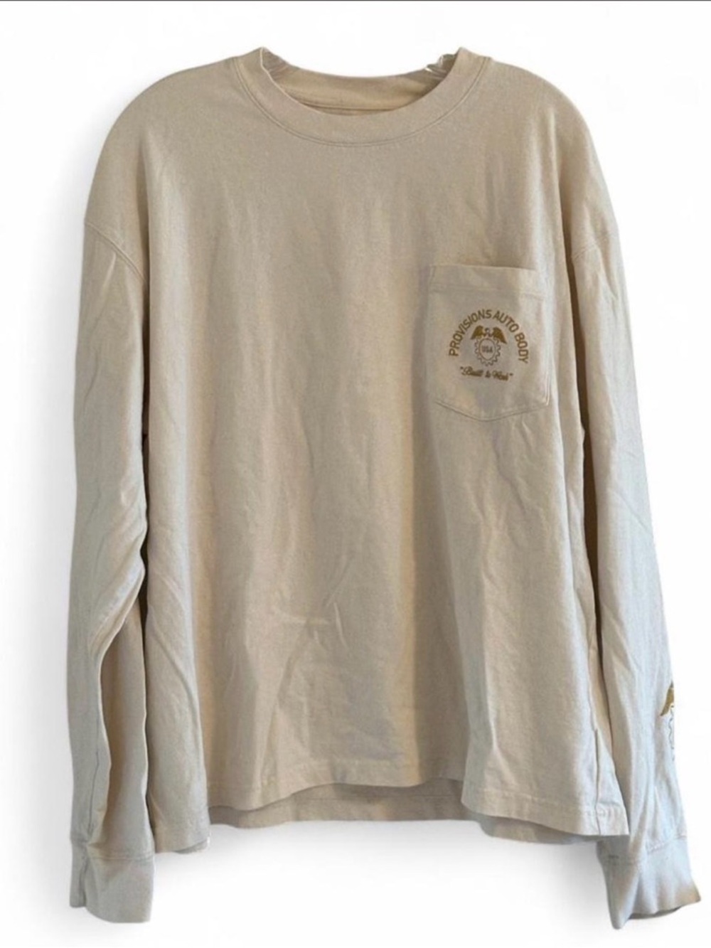 Old Navy Men’s Cream Long-Sleeve Crewneck Graphic Printed Tee w/ Embroidery XL - Picture 3 of 7